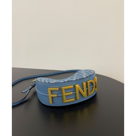Mini-borsa hobo Fendi FF Jacquard effetto denim replica Fendigraphy 8BS081 Blu