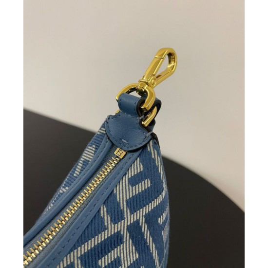 Mini-borsa hobo Fendi FF Jacquard effetto denim replica Fendigraphy 8BS081 Blu
