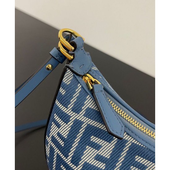 Mini-borsa hobo Fendi FF Jacquard effetto denim replica Fendigraphy 8BS081 Blu