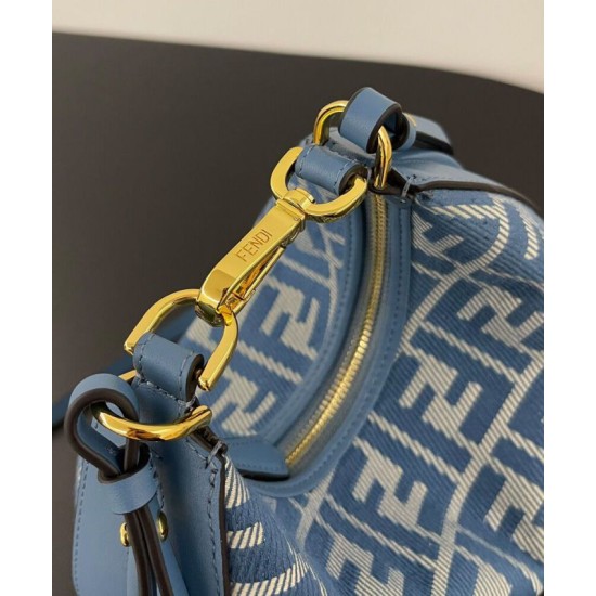 Mini-borsa hobo Fendi FF Jacquard effetto denim replica Fendigraphy 8BS081 Blu