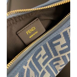 Mini-borsa hobo Fendi FF Jacquard effetto denim replica Fendigraphy 8BS081 Blu