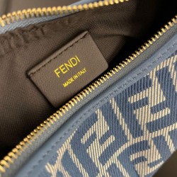 Mini-borsa hobo Fendi FF Jacquard effetto denim replica Fendigraphy 8BS081 Blu