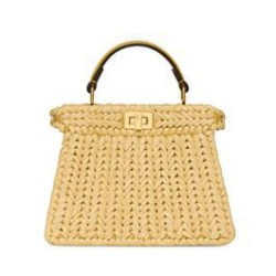 Replica Borsa Fendi Peekaboo Sabbia in Pelle e Fibre Intrecciate 8BN335 Albicocca Imitazioni Falso