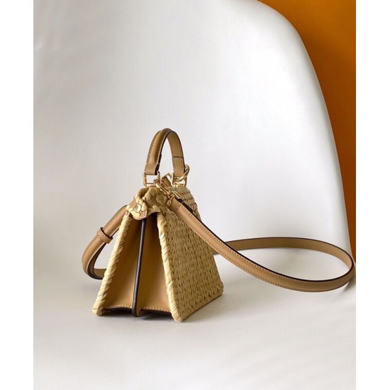 Replica Borsa Fendi Peekaboo Sabbia in Pelle e Fibre Intrecciate 8BN335 Albicocca Imitazioni Falso