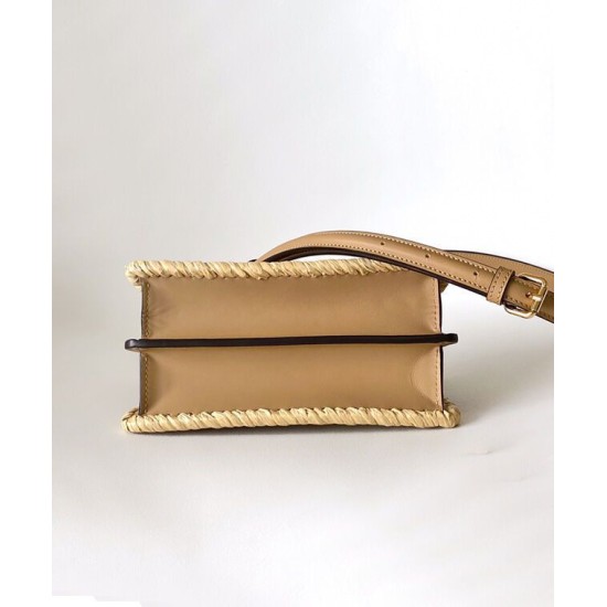 Replica Borsa Fendi Peekaboo Sabbia in Pelle e Fibre Intrecciate 8BN335 Albicocca Imitazioni Falso