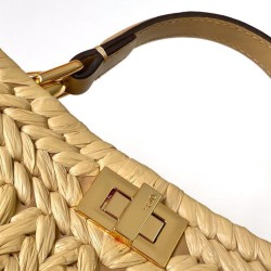 Replica Borsa Fendi Peekaboo Sabbia in Pelle e Fibre Intrecciate 8BN335 Albicocca Imitazioni Falso