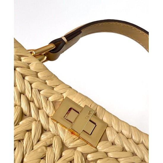 Replica Borsa Fendi Peekaboo Sabbia in Pelle e Fibre Intrecciate 8BN335 Albicocca Imitazioni Falso
