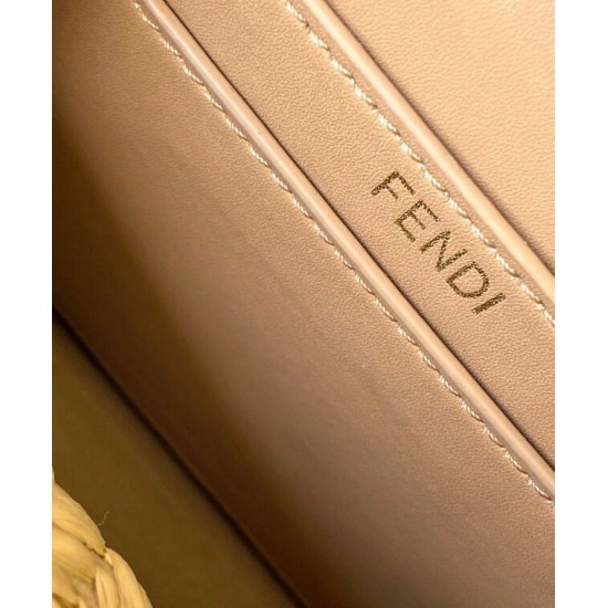 Replica Borsa Fendi Peekaboo Sabbia in Pelle e Fibre Intrecciate 8BN335 Albicocca Imitazioni Falso