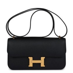 Replica Borsa Hermès Constance Elan Long Clutch Etoupe Epsom Nera Imitazioni Falso