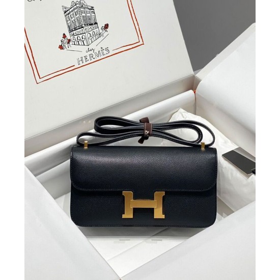 Replica Borsa Hermès Constance Elan Long Clutch Etoupe Epsom Nera Imitazioni Falso