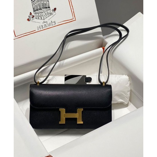 Replica Borsa Hermès Constance Elan Long Clutch Etoupe Epsom Nera Imitazioni Falso