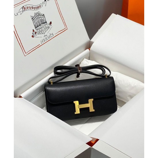 Replica Borsa Hermès Constance Elan Long Clutch Etoupe Epsom Nera Imitazioni Falso