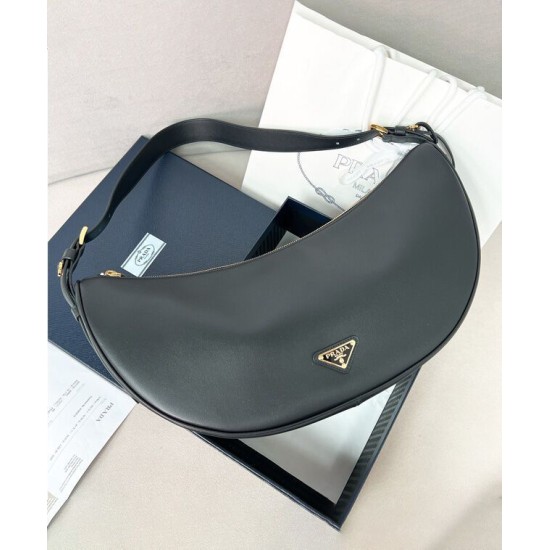 Replica Borsa a tracolla Prada Demi-lune Grande 1BC255 Nero/Bianco/Caffè Imitazione 