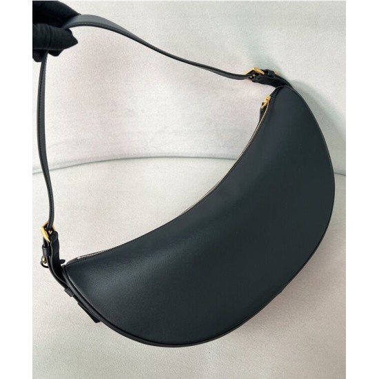 Replica Borsa a tracolla Prada Demi-lune Grande 1BC255 Nero/Bianco/Caffè Imitazione 