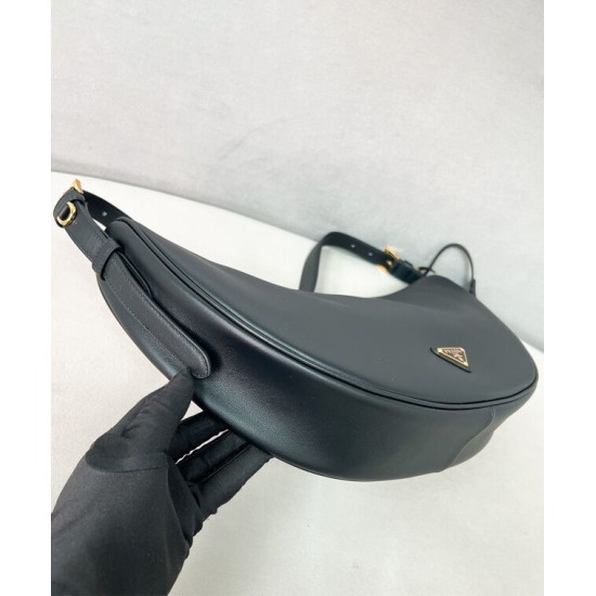 Replica Borsa a tracolla Prada Demi-lune Grande 1BC255 Nero/Bianco/Caffè Imitazione 