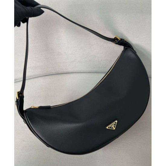 Replica Borsa a tracolla Prada Demi-lune Grande 1BC255 Nero/Bianco/Caffè Imitazione 