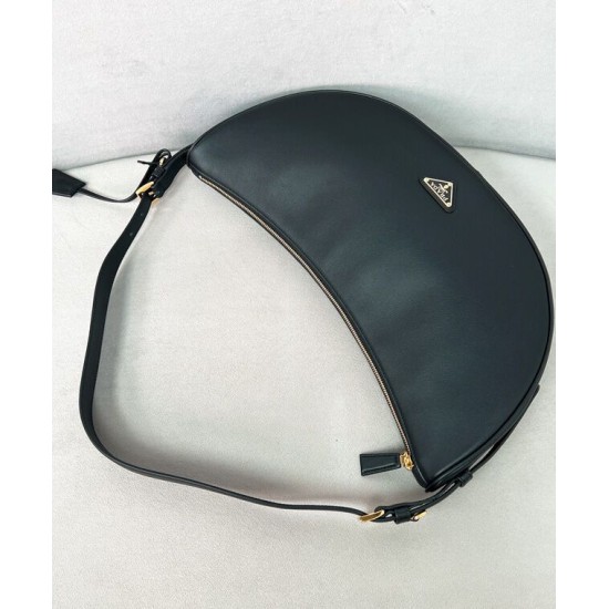 Replica Borsa a tracolla Prada Demi-lune Grande 1BC255 Nero/Bianco/Caffè Imitazione 