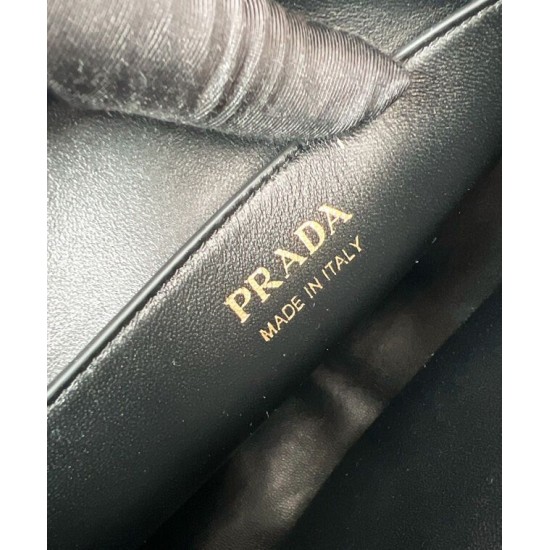 Replica Borsa a tracolla Prada Demi-lune Grande 1BC255 Nero/Bianco/Caffè Imitazione 