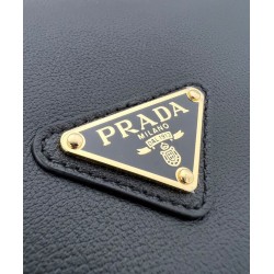 Replica Borsa a tracolla Prada Demi-lune Grande 1BC255 Nero/Bianco/Caffè Imitazione 