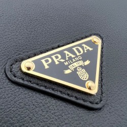 Replica Borsa a tracolla Prada Demi-lune Grande 1BC255 Nero/Bianco/Caffè Imitazione 