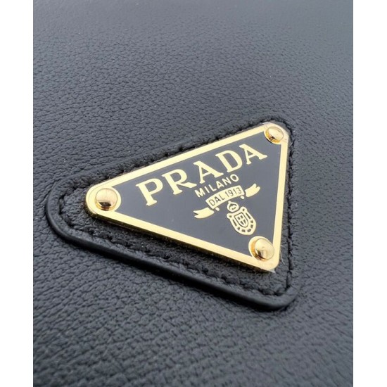 Replica Borsa a tracolla Prada Demi-lune Grande 1BC255 Nero/Bianco/Caffè Imitazione 
