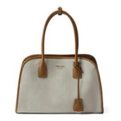 Replica Borsa tote media Prada in misto lino 1BG572 Caffè Imitazioni Falso