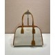 Replica Borsa tote media Prada in misto lino 1BG572 Caffè Imitazioni Falso