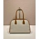 Replica Borsa tote media Prada in misto lino 1BG572 Caffè Imitazioni Falso