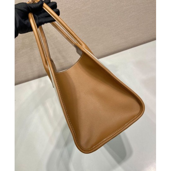 Replica Borsa tote media Prada in misto lino 1BG572 Caffè Imitazioni Falso