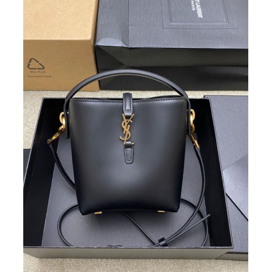 Replica Borsa a secchiello YSL Saint Laurent Le 37 Mini Shiny 765870 Nero Imitazioni Falso