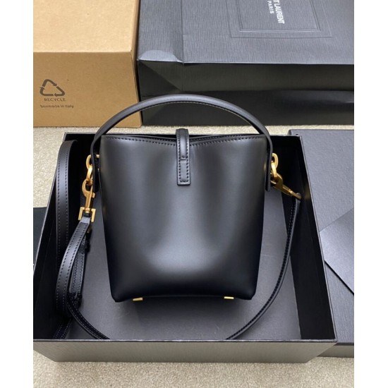 Replica Borsa a secchiello YSL Saint Laurent Le 37 Mini Shiny 765870 Nero Imitazioni Falso