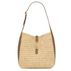 Replica Borsa piccola YSL Saint Laurent Le 5 A 7 Supple in rafia Caffè Imitazioni Falso