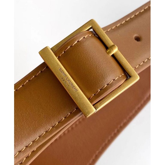 Replica Borsa piccola YSL Saint Laurent Le 5 A 7 Supple in rafia Caffè Imitazioni Falso