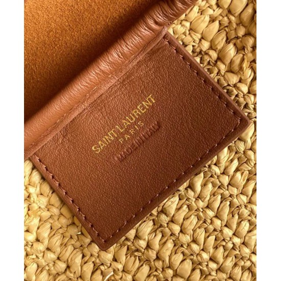 Replica Borsa piccola YSL Saint Laurent Le 5 A 7 Supple in rafia Caffè Imitazioni Falso