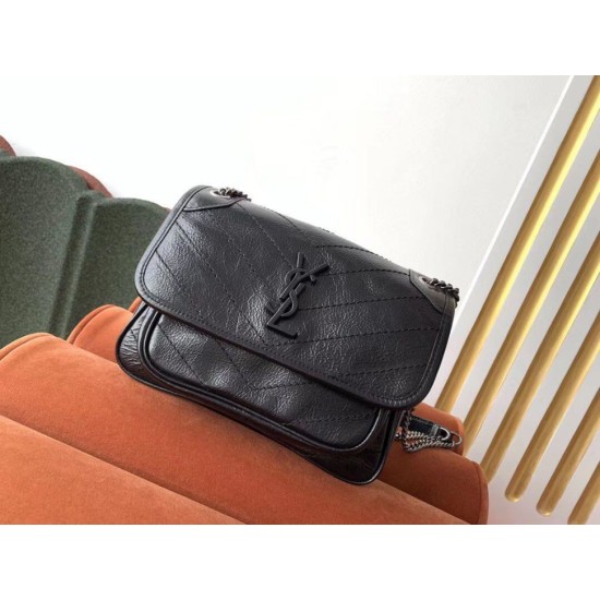 Replica Borsa vintage YSL Saint Laurent Niki Baby stropicciata nera Imitazioni Falso