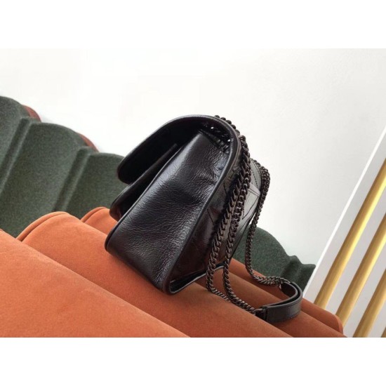 Replica Borsa vintage YSL Saint Laurent Niki Baby stropicciata nera Imitazioni Falso