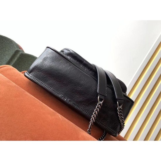 Replica Borsa vintage YSL Saint Laurent Niki Baby stropicciata nera Imitazioni Falso