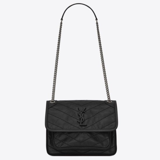 Replica Borsa vintage YSL Saint Laurent Niki Baby stropicciata nera Imitazioni Falso