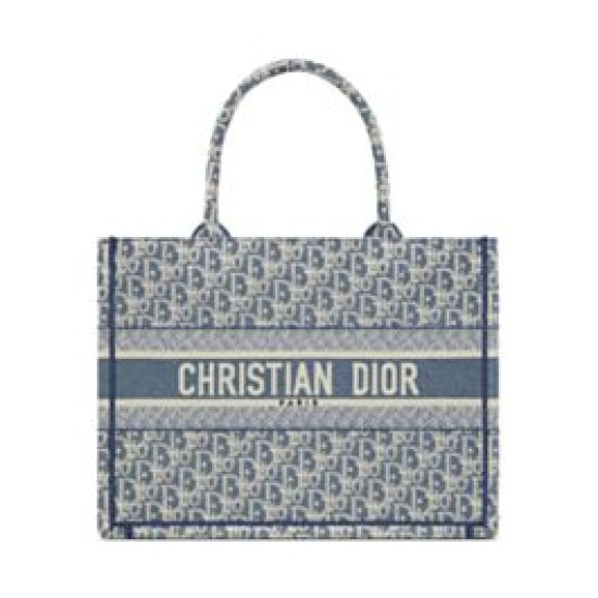 Replica Borsa Dior Book Tote Dior blu ricamata con motivo Dior Oblique grigio imitazione False Online