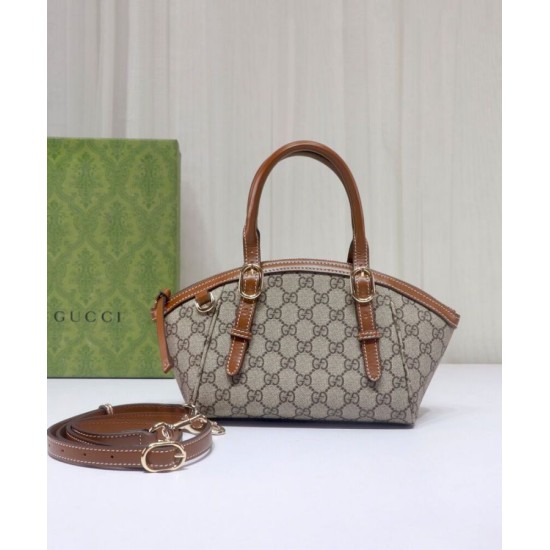 Replica Borsa a mano piccola Gucci GG Emblem 839005 Caffè imitazione False Online