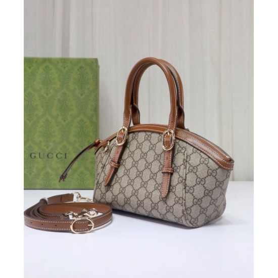 Replica Borsa a mano piccola Gucci GG Emblem 839005 Caffè imitazione False Online