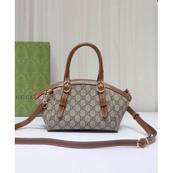 Replica Borsa a mano piccola Gucci GG Emblem 839005 Caffè imitazione False Online
