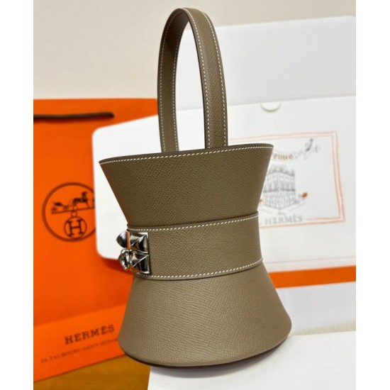Replica Borsa tote Hermès Mini Medor Grigia imitazione False Online