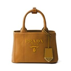 Replica Borsa a mano Prada Jardiniere Mini in tela di cotone Caffè imitazione False Online