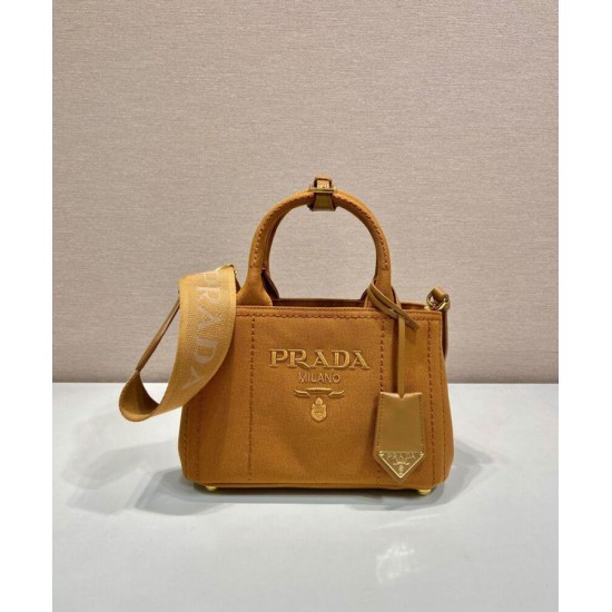 Replica Borsa a mano Prada Jardiniere Mini in tela di cotone Caffè imitazione False Online