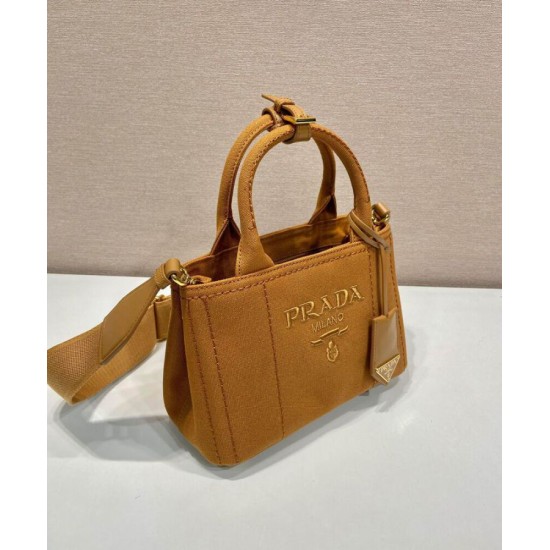 Replica Borsa a mano Prada Jardiniere Mini in tela di cotone Caffè imitazione False Online