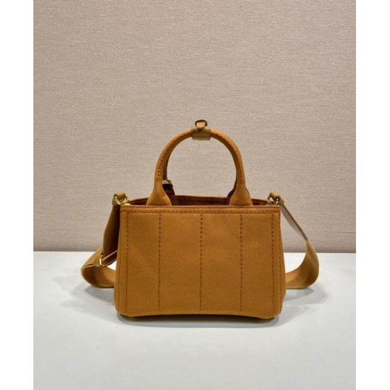 Replica Borsa a mano Prada Jardiniere Mini in tela di cotone Caffè imitazione False Online