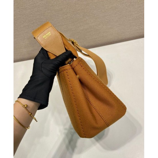Replica Borsa a mano Prada Jardiniere Mini in tela di cotone Caffè imitazione False Online