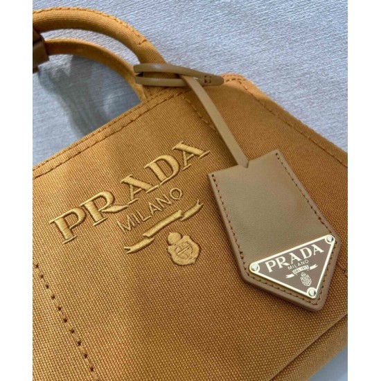Replica Borsa a mano Prada Jardiniere Mini in tela di cotone Caffè imitazione False Online