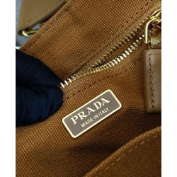 Replica Borsa a mano Prada Jardiniere Mini in tela di cotone Caffè imitazione False Online